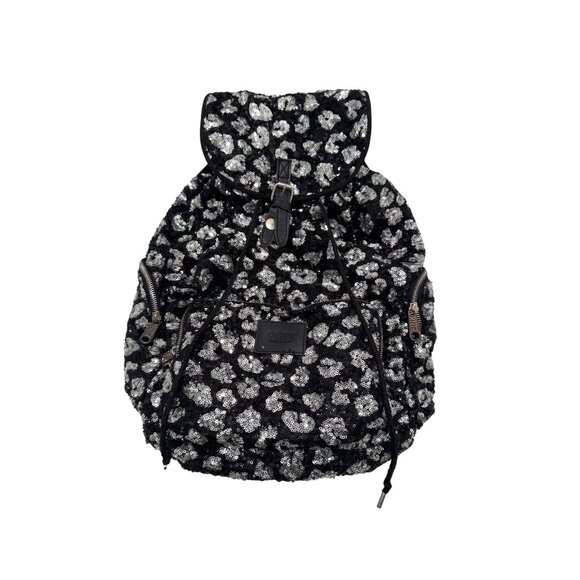 Victoria's Secret PINK Leopard Cheetah Backpack Bag Bling Black Silver - Picture 1 of 11
